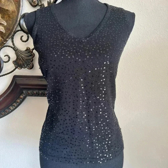 Double D Ranch Women’s Black Sleeveless Sequin Scoop Neck Sweater Top Size Small - Picture 7 of 12